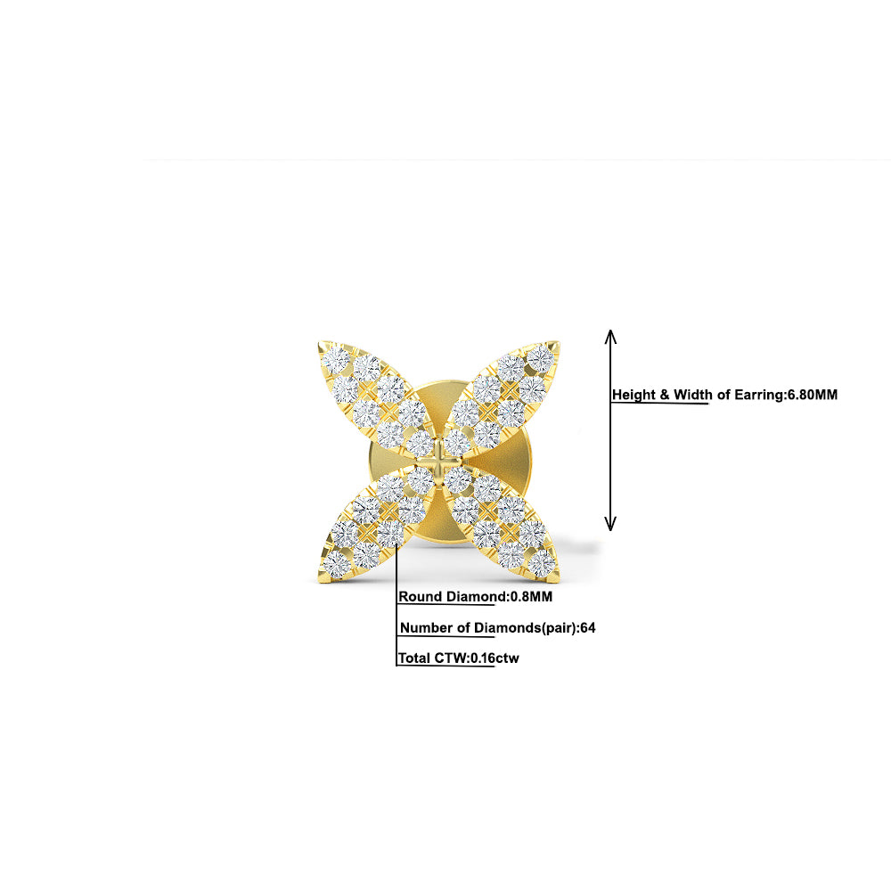 14K Gold Flower Round Diamond Earrings