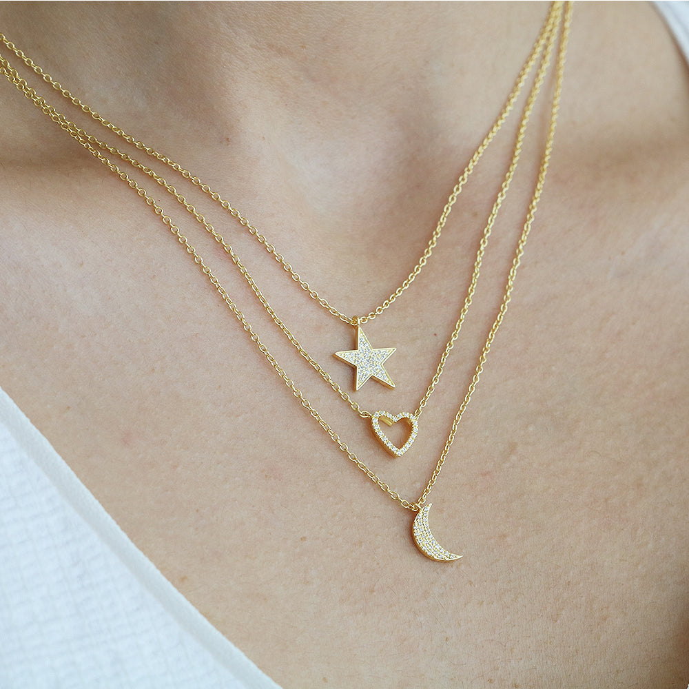 14K Gold Crescent Moon Diamond Necklace