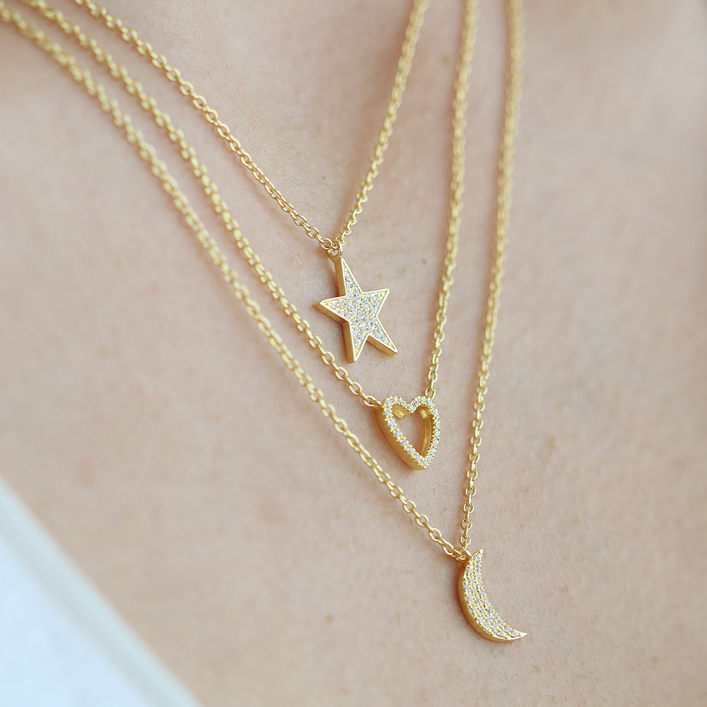 14K Gold Crescent Moon Diamond Necklace
