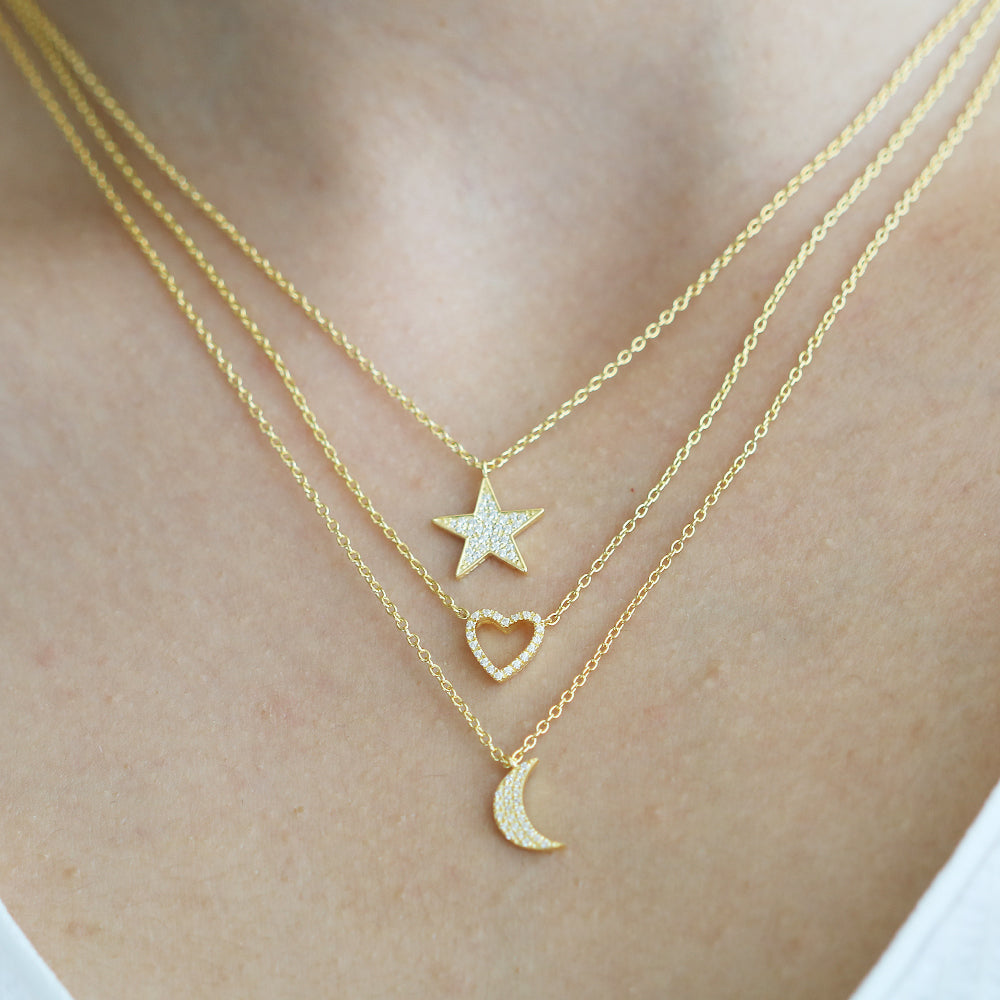 14K Gold Crescent Moon Diamond Necklace
