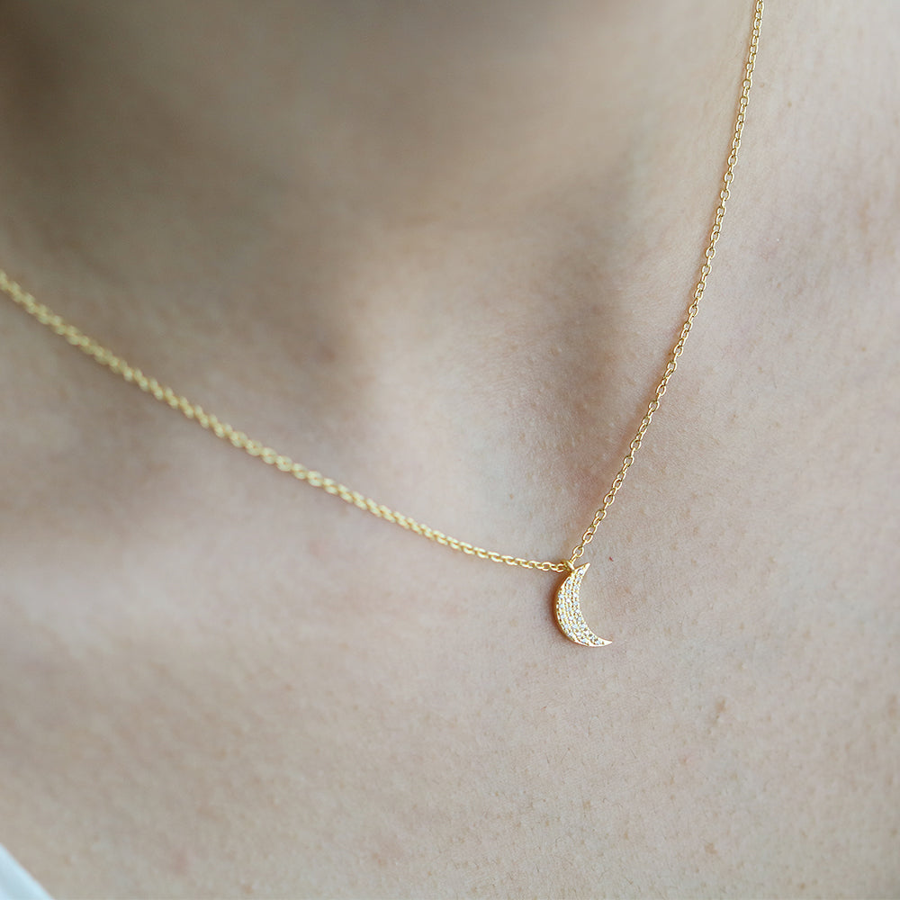 14K Gold Crescent Moon Diamond Necklace