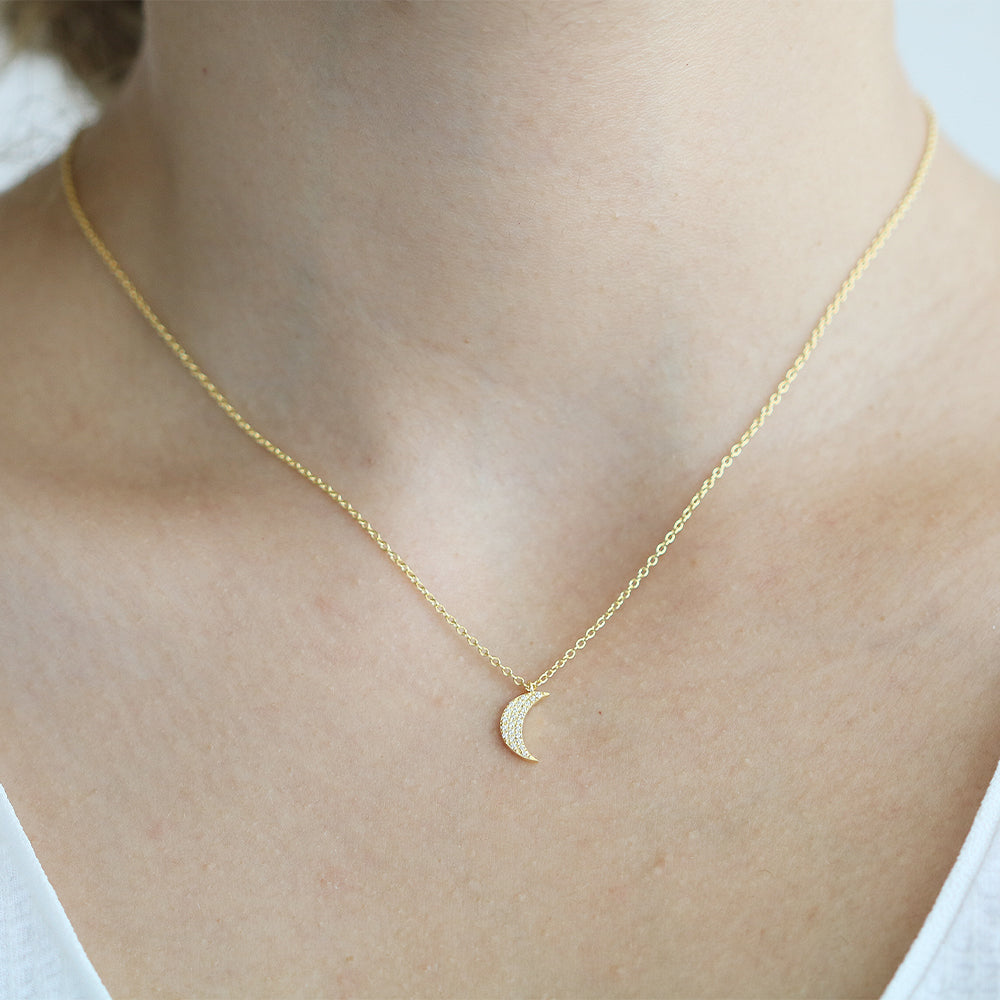 14K Gold Crescent Moon Diamond Necklace