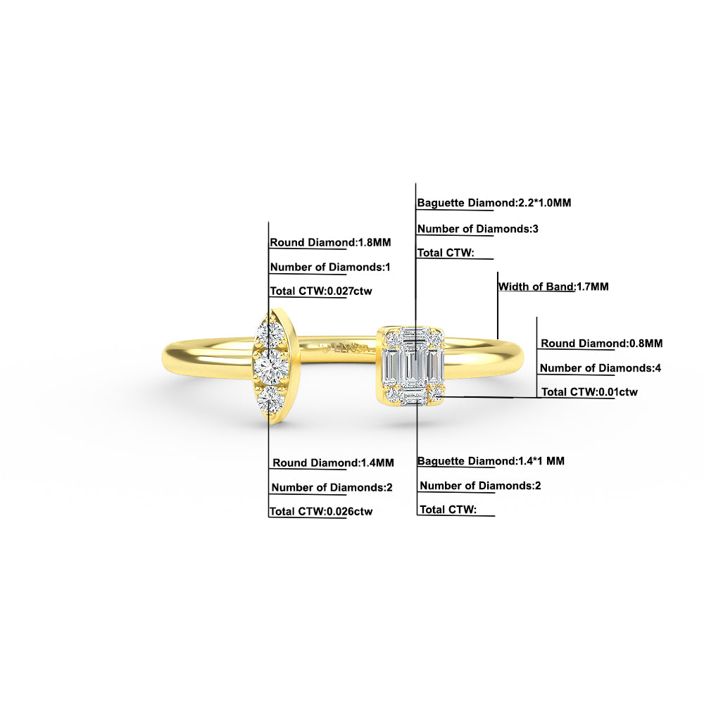 Gold Diamond Baguette Open Ring