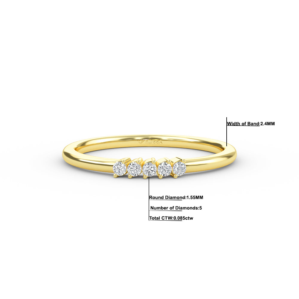 14K Gold 5 Stone Diamond Wedding Band