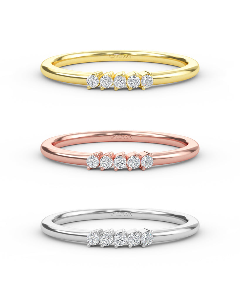 14K Gold 5 Stone Diamond Wedding Band
