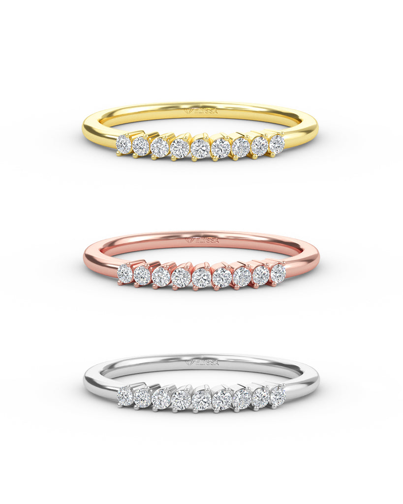 14K Gold 11 Stone Diamond Wedding Band