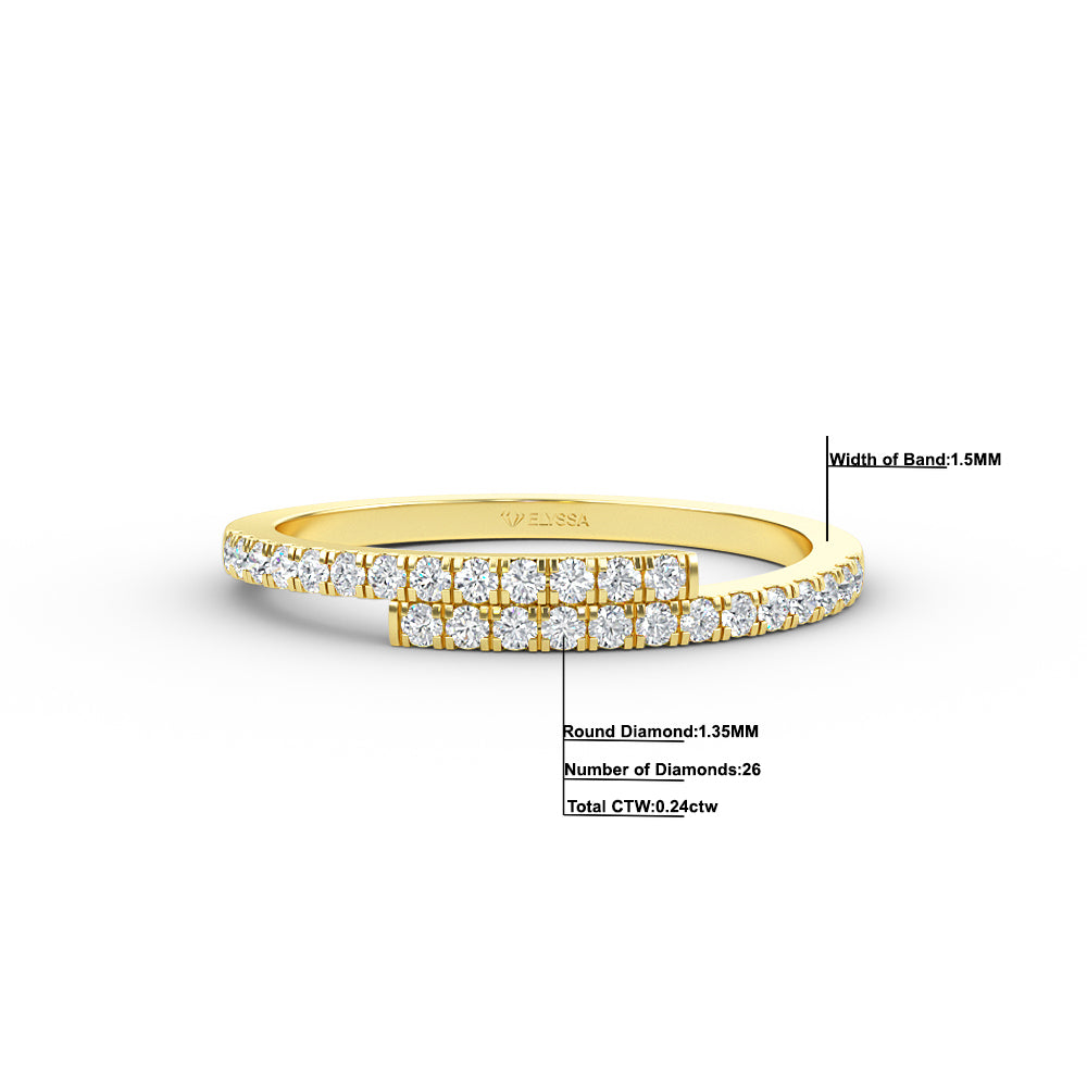 14K Gold Diamond Cross Over Gold  Ring