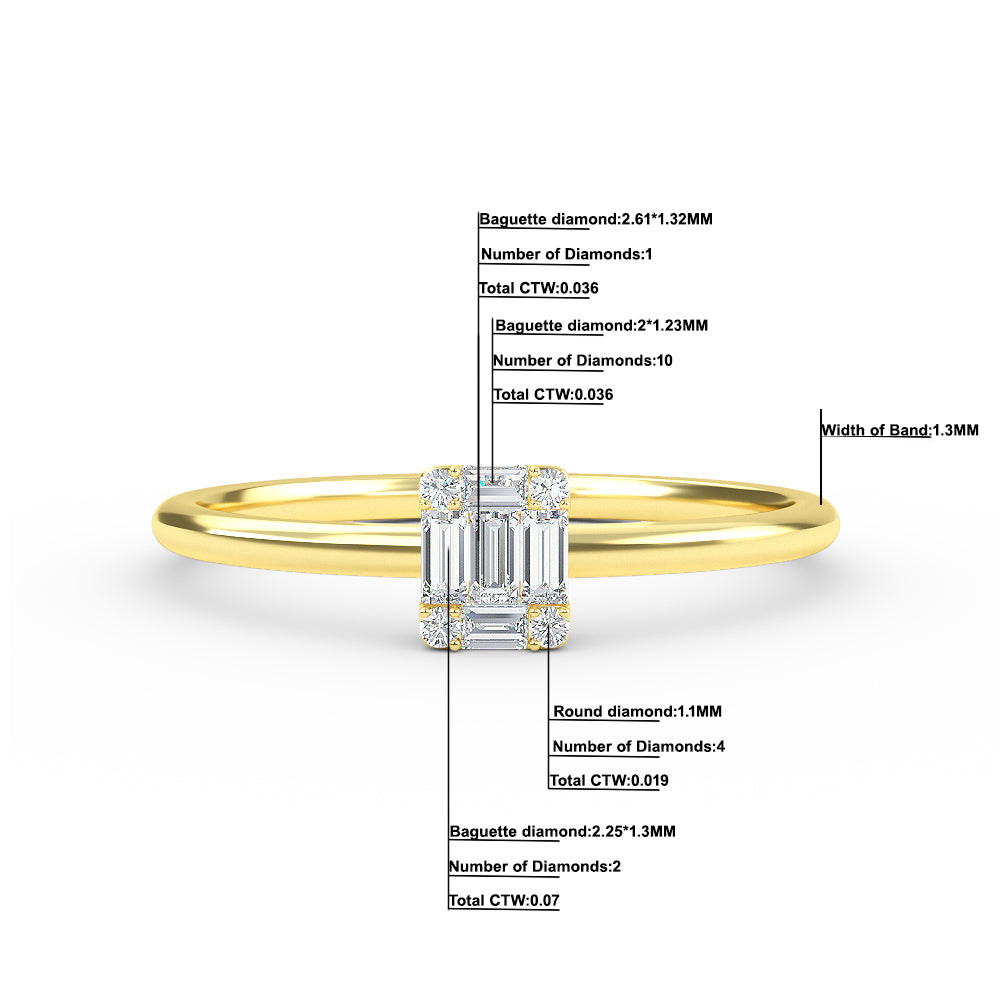 14K Gold Baguette and Round Cut Diamond Ring