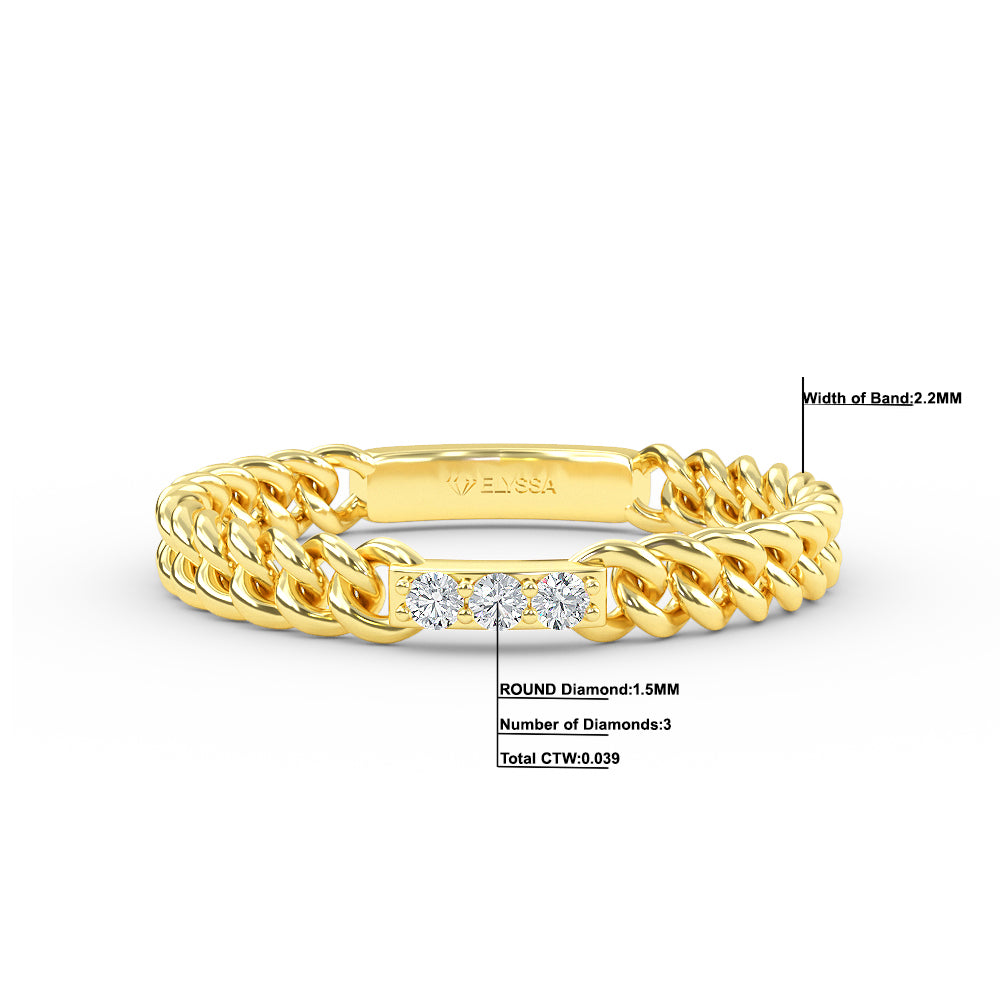 14K Gold Chain Ring with Pave Setting Diamond