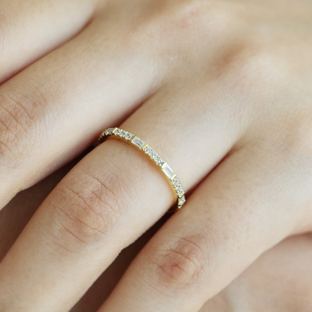 14k Gold Baguette and Round Diamond Eternity Ring