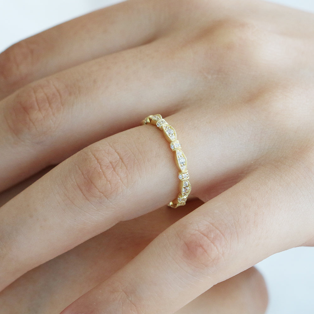 14K Solid Gold Miligran Diamond Wedding Band
