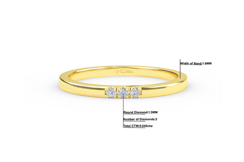 14K Gold 1.6MM 3 Stone Diamond Wedding Band