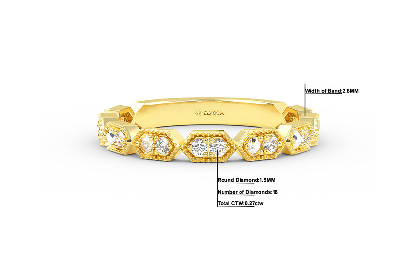 14K Gold Art Deco Round Diamond Wedding Band