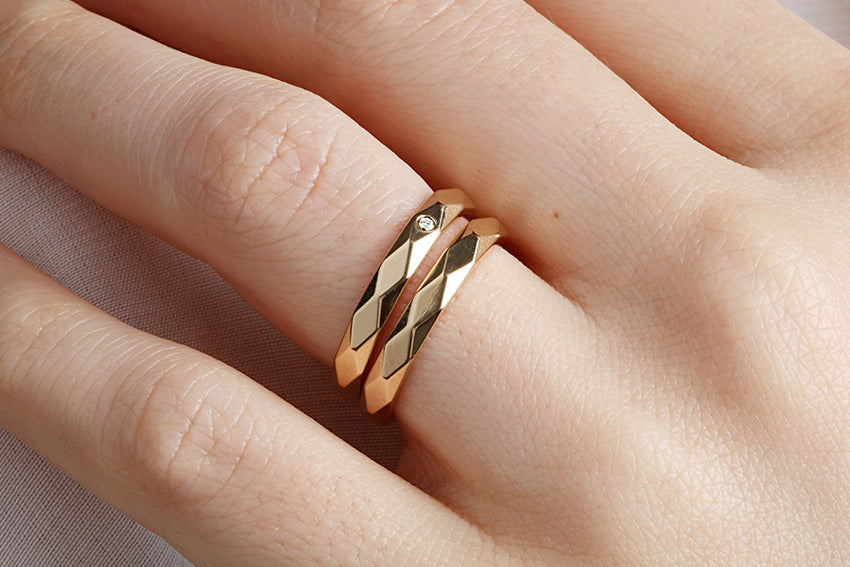 14K Gold 3mm Multi Faceted Wedding Band