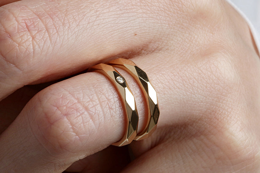 14K Gold 3mm Multi Faceted Wedding Band