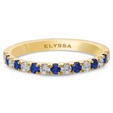 14K Gold 2.2mm Half way Ulternating Diamond and Sapphire Wedding Band