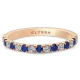 14K Gold 2.2mm Half way Ulternating Diamond and Sapphire Wedding Band