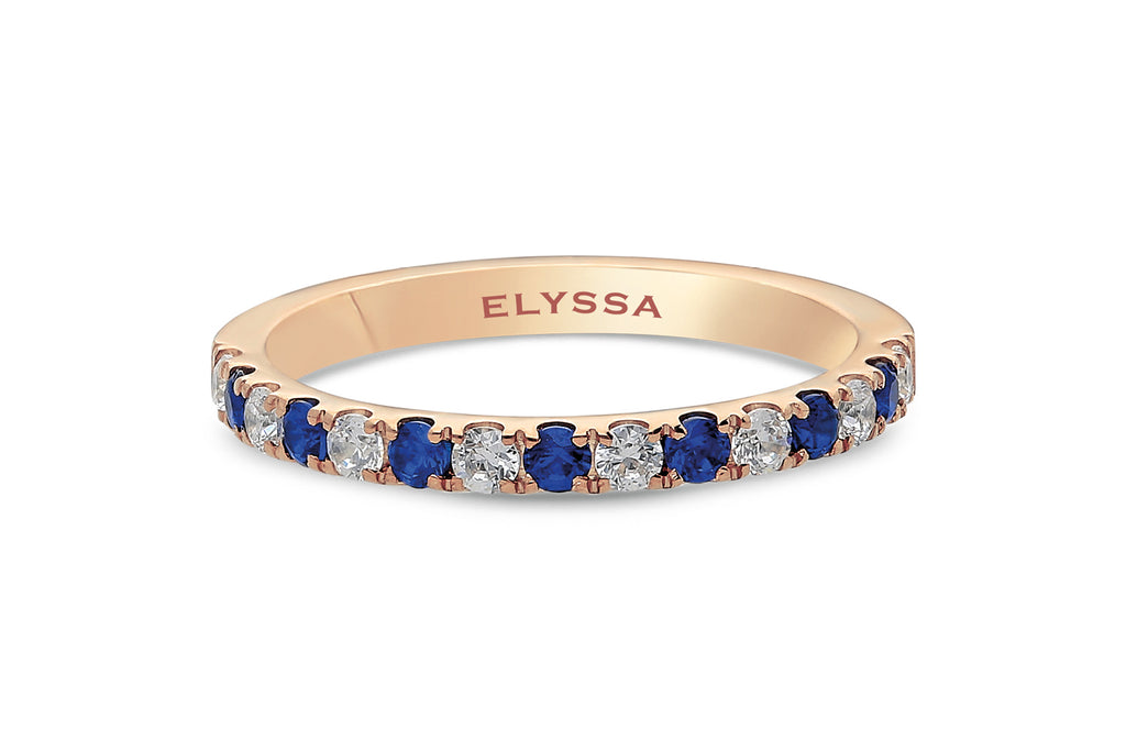 14K Gold 2.2mm Half way Ulternating Diamond and Sapphire Wedding Band