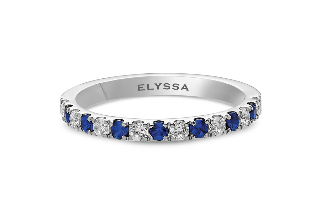 14K Gold 2.2mm Half way Ulternating Diamond and Sapphire Wedding Band