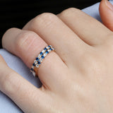 14K Gold 2.2mm Half way Ulternating Diamond and Sapphire Wedding Band