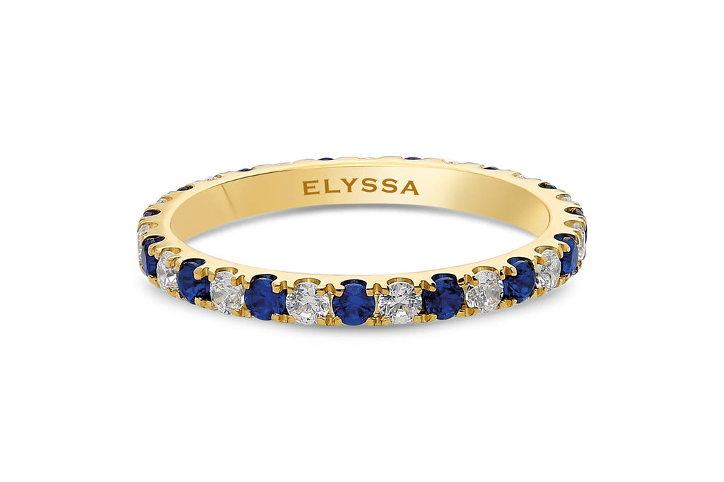 14K Gold 2.2mm All Around Ulternating Diamond and Sapphire Wedding Band