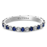 14K Gold 2.2mm All Around Ulternating Diamond and Sapphire Wedding Band