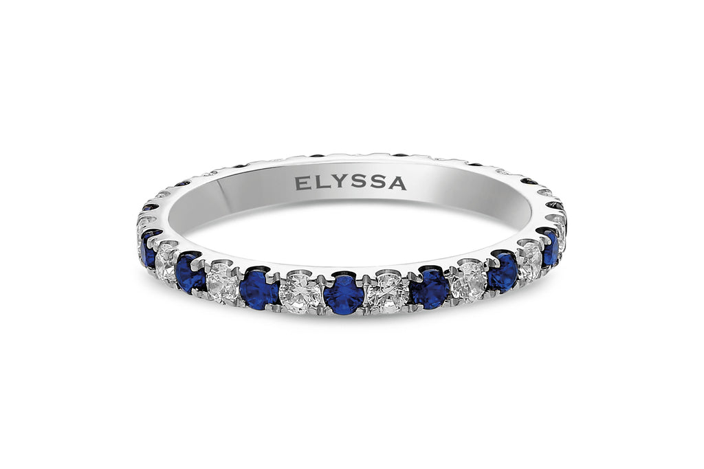 14K Gold 2.2mm All Around Ulternating Diamond and Sapphire Wedding Band