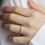 14K Gold 2.2mm All Around Ulternating Diamond and Sapphire Wedding Band