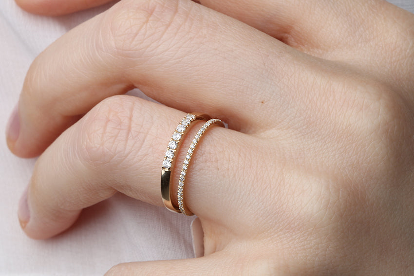 14K Gold 2mm 7 stone Diamond Wedding Band