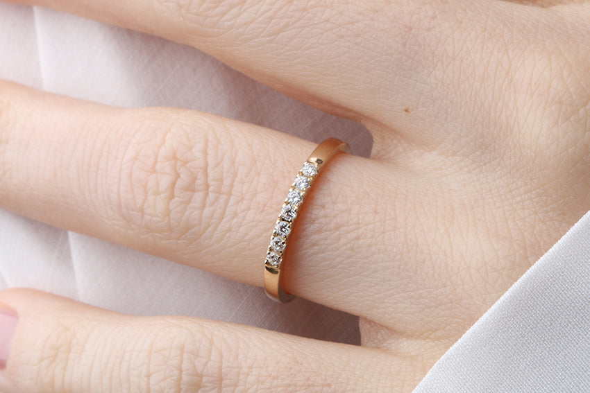 14K Gold 2mm 7 stone Diamond Wedding Band