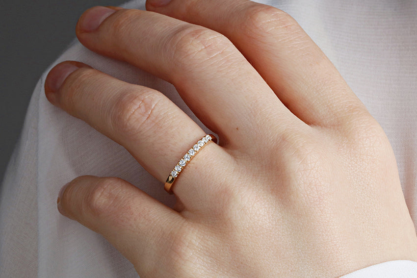 14K Gold 2mm 9 stone Diamond Wedding Band