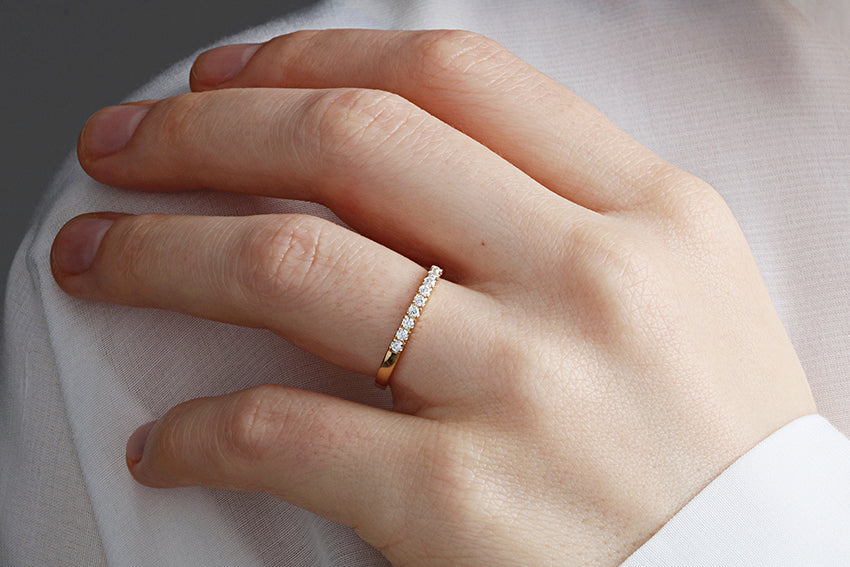 14K Gold 2mm 9 stone Diamond Wedding Band