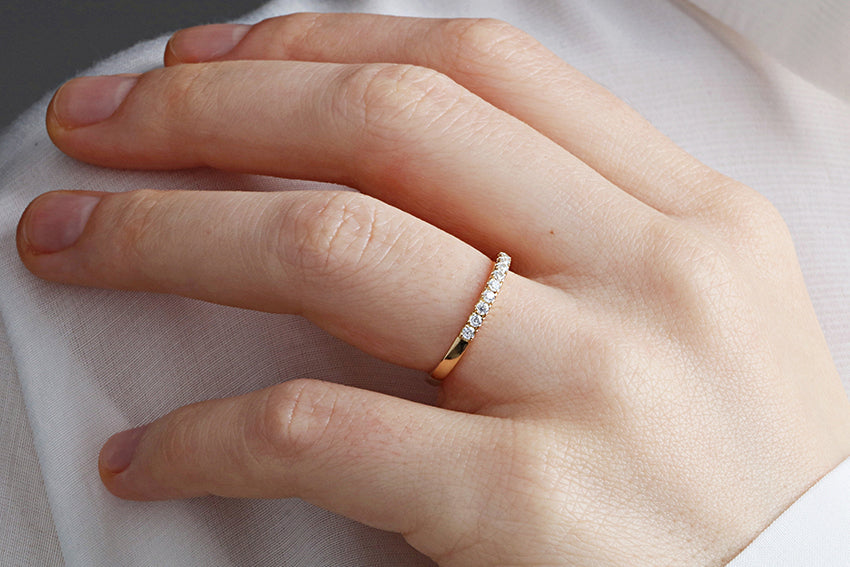 14K Gold 2mm 9 stone Diamond Wedding Band