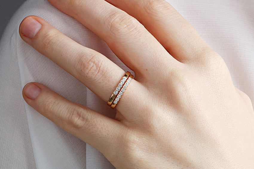 14K Gold 2mm 9 stone Diamond Wedding Band