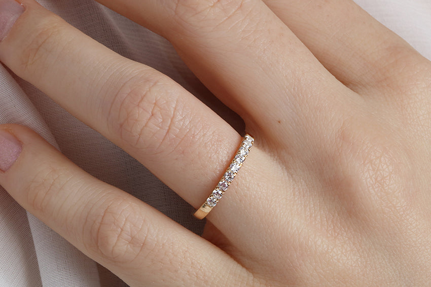 14K Gold 2.2mm 9 stone Diamond Wedding Band