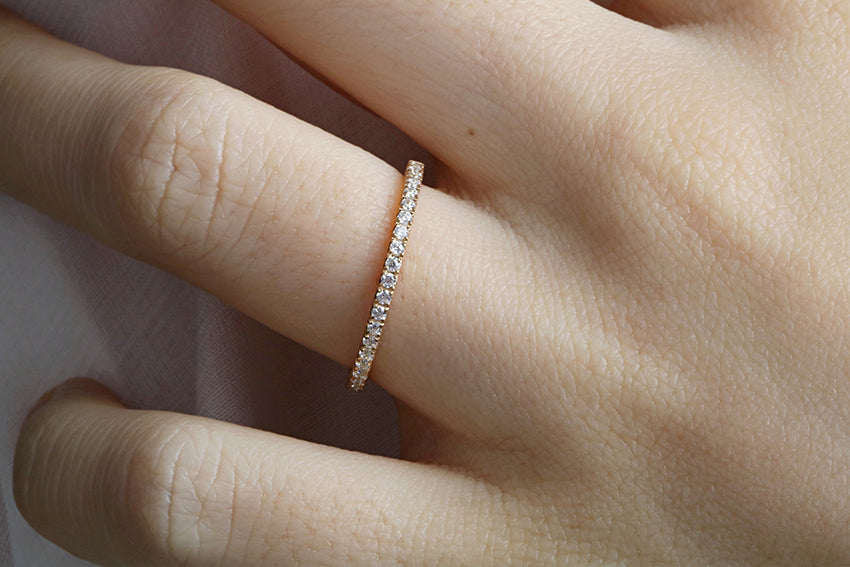 14K Gold 1.8mm French Cut Half Way Diamond Wedding Band