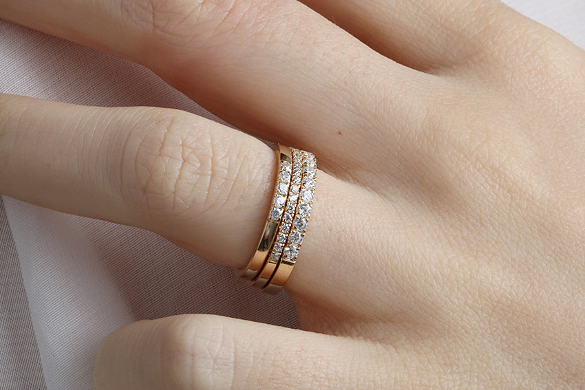 14K Gold 1.8mm French Cut Half Way Diamond Wedding Band