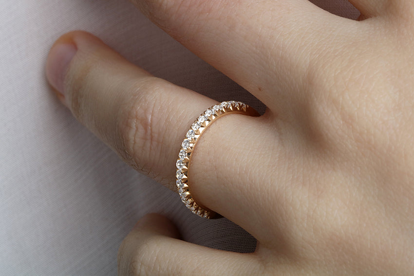 14K Gold 2mm French Cut Half Way Diamond Wedding Band