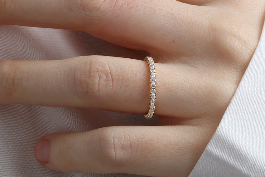 14K Gold 2mm French Cut All Around Diamond Wedding Band