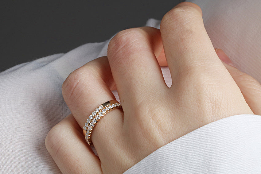 14K Gold 2mm French Cut Half Way Diamond Wedding Band