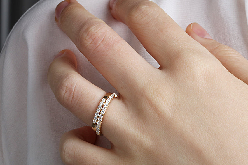 14K Gold 2mm French Cut Half Way Diamond Wedding Band