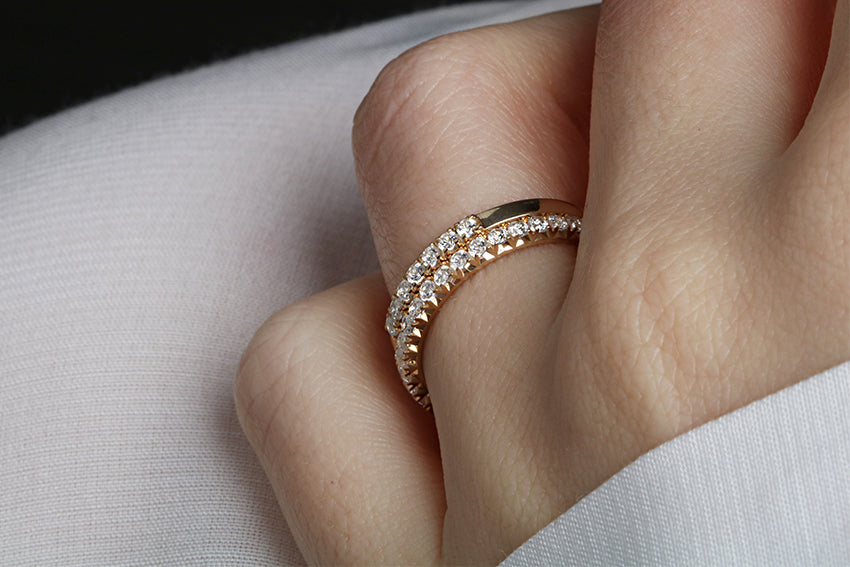 14K Gold 2mm French Cut Half Way Diamond Wedding Band