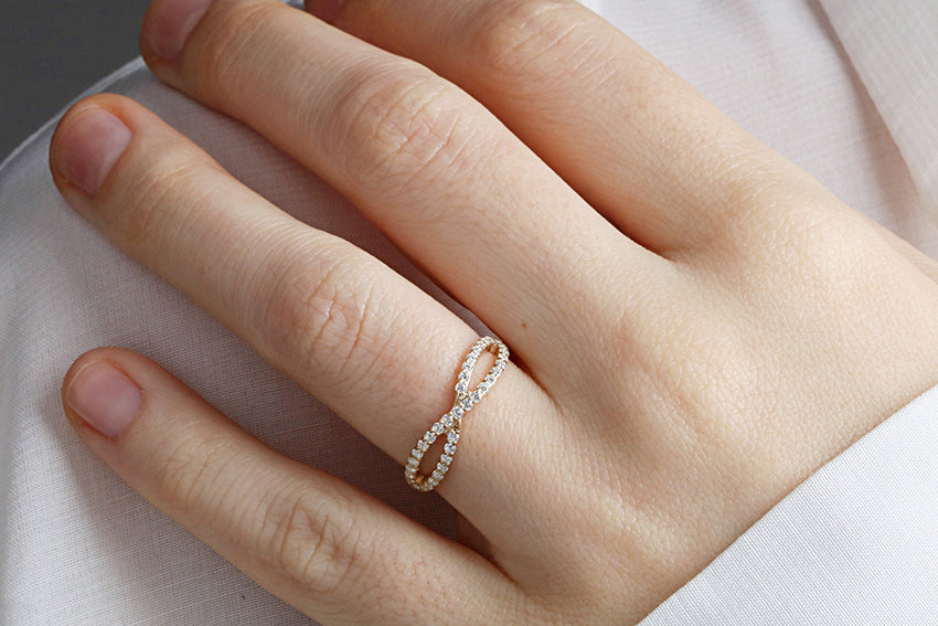 14K Gold Half Way Infinty Diamond Wedding Band
