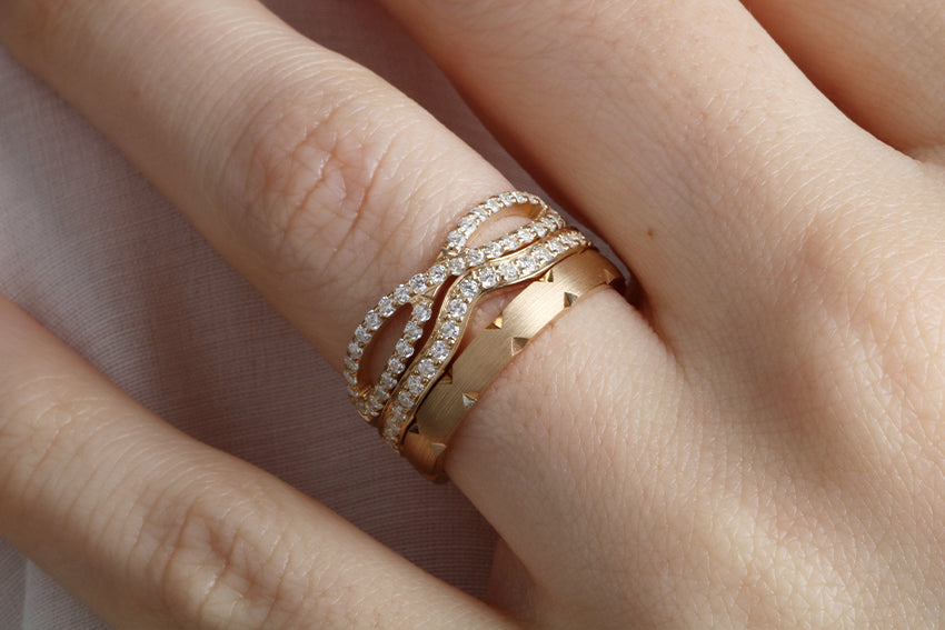 14K Gold Half Way Infinty Diamond Wedding Band