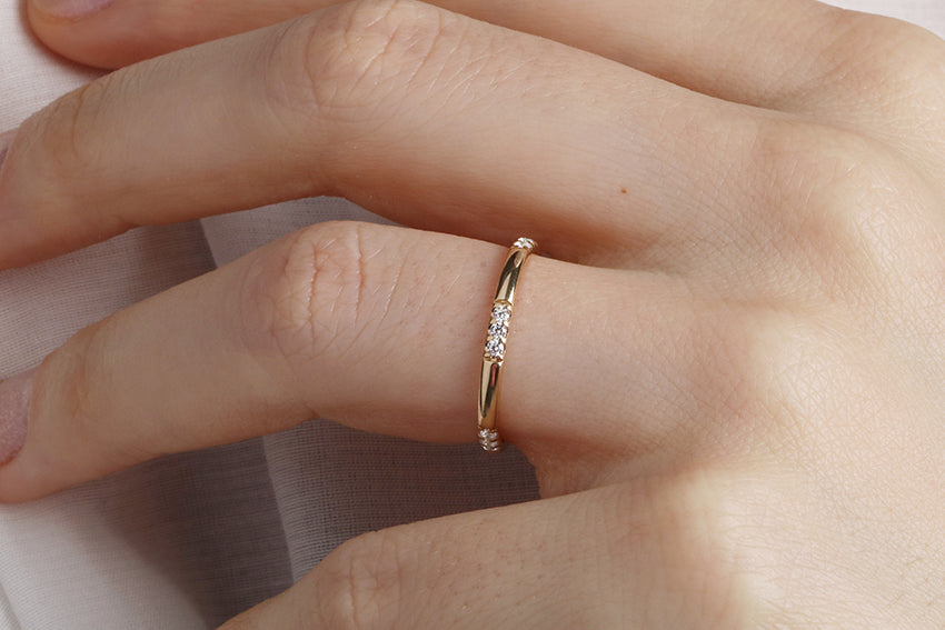 14K Gold 2 mm Wedding Band with Diamonds