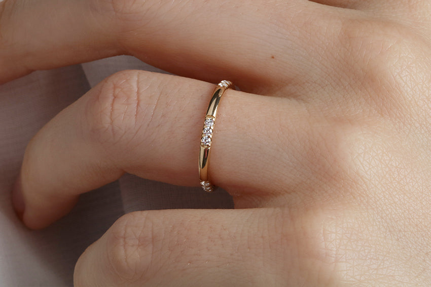 14K Gold 2 mm Wedding Band with Diamonds