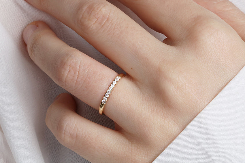 14K Gold 2mm 9 Stone Diamond Wedding Band
