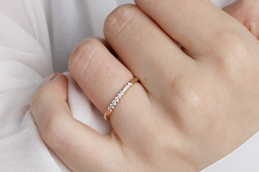 14K Gold 2mm 9 Stone Diamond Wedding Band