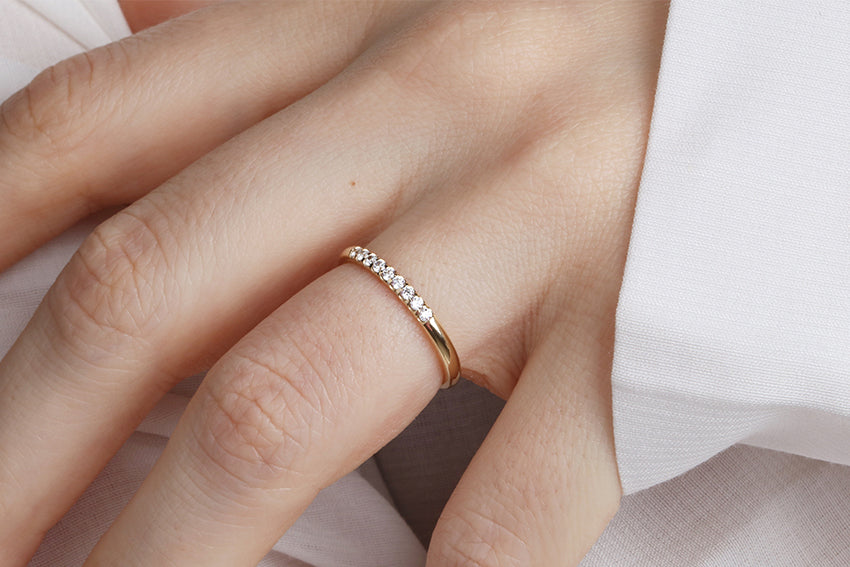 14K Gold 2mm 9 Stone Diamond Wedding Band