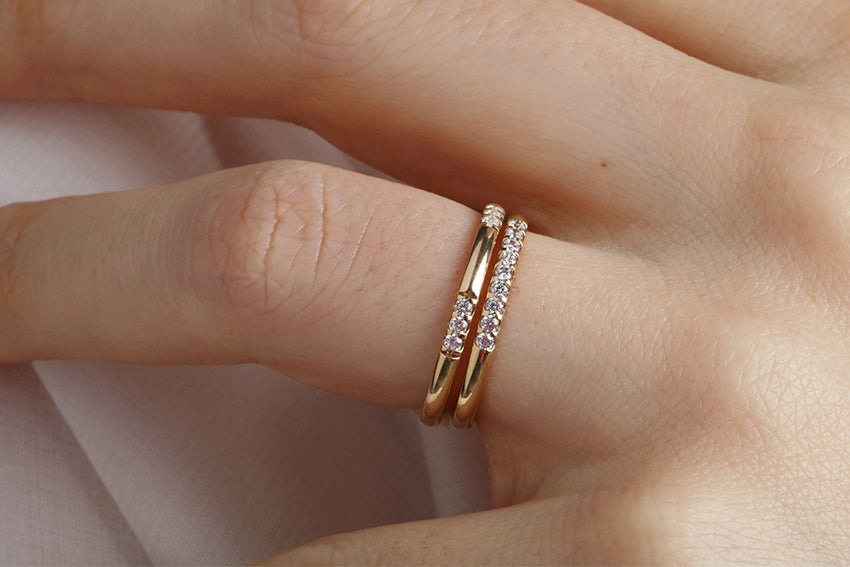 14K Gold 2mm 9 Stone Diamond Wedding Band